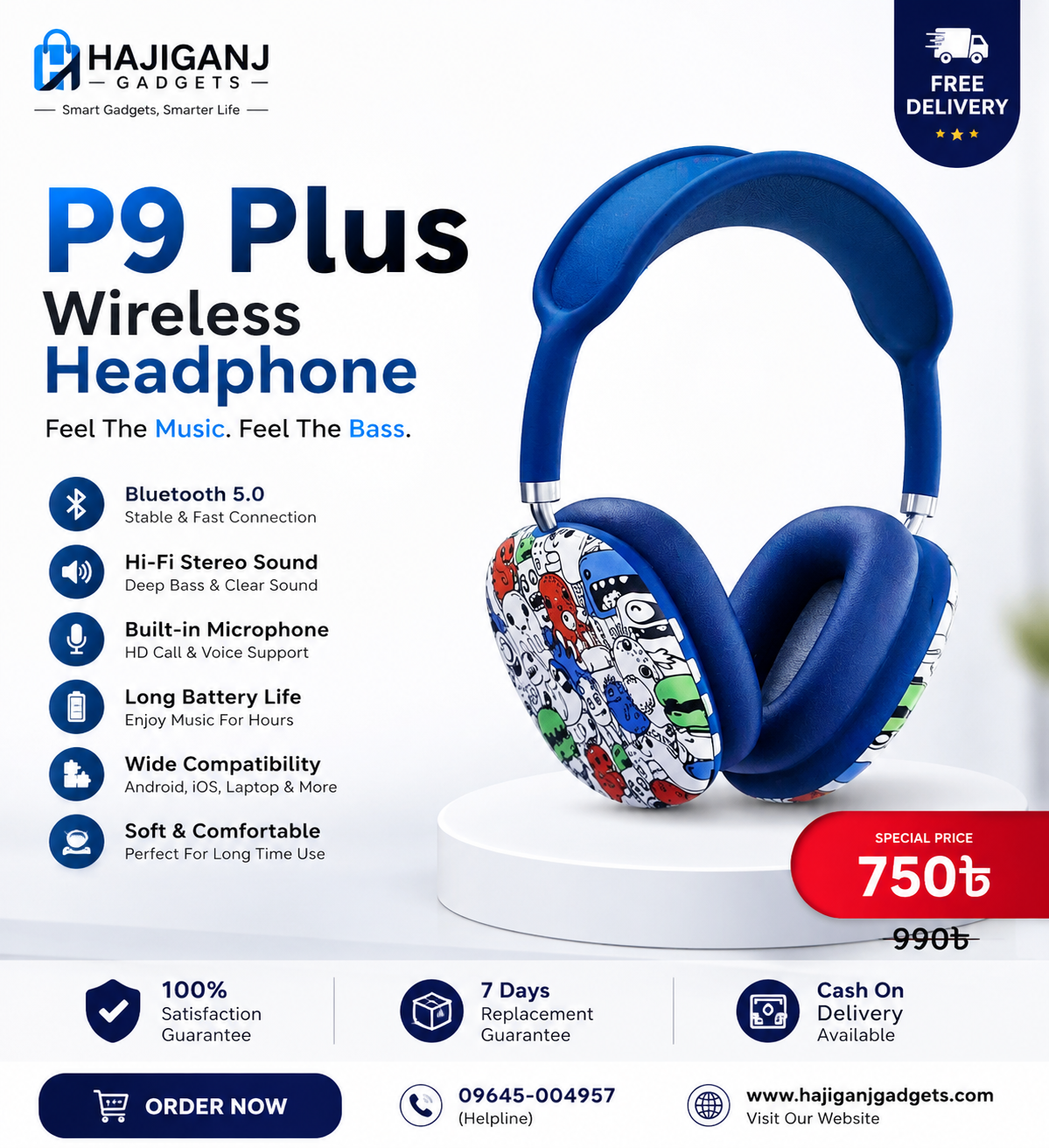 P9 Plus Wireless Bluetooth Headphone